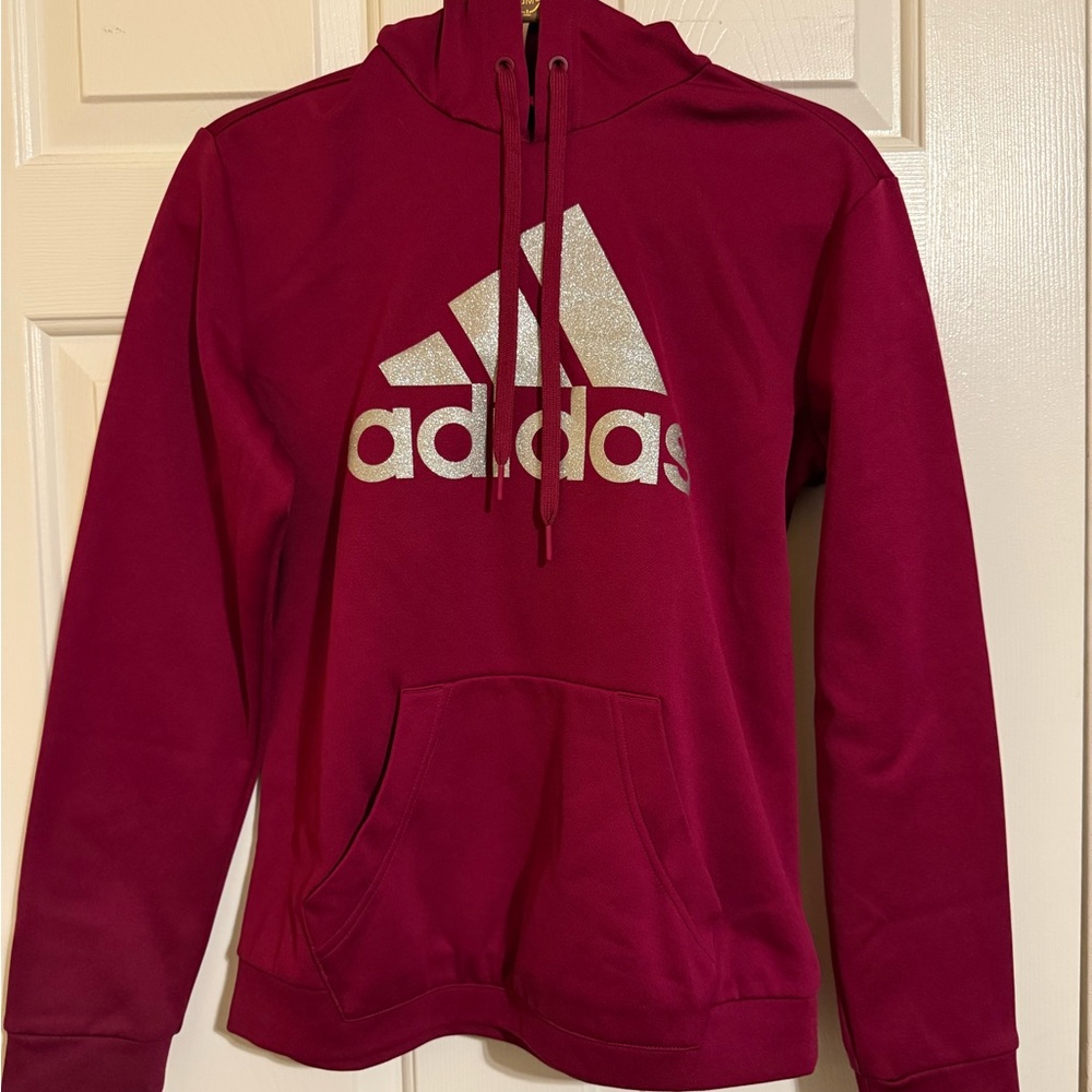 Adidas Maroon Hoodie with Iconic Silver Shimmer Emblem